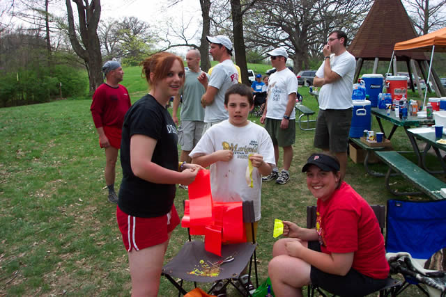 Youthful volunteers prepare reflective markings