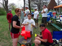 Youthful volunteers prepare reflective markings