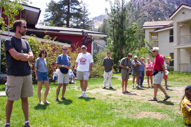 Runners and crew at race briefing