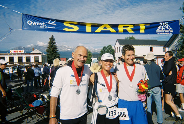 Larry, Beth, Bill celebrate their finish