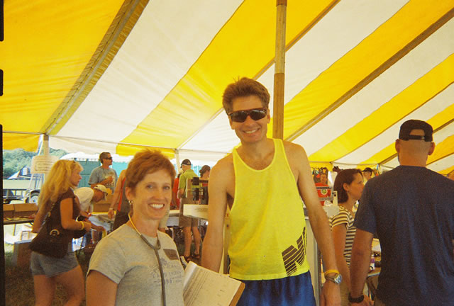 Med Staff Laurel weighing in Bill at racer check-in