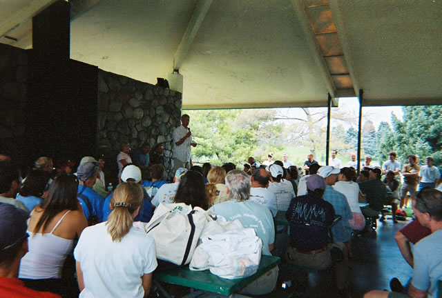 Claude Grant gives some advice and instruction at the pre-race meeting