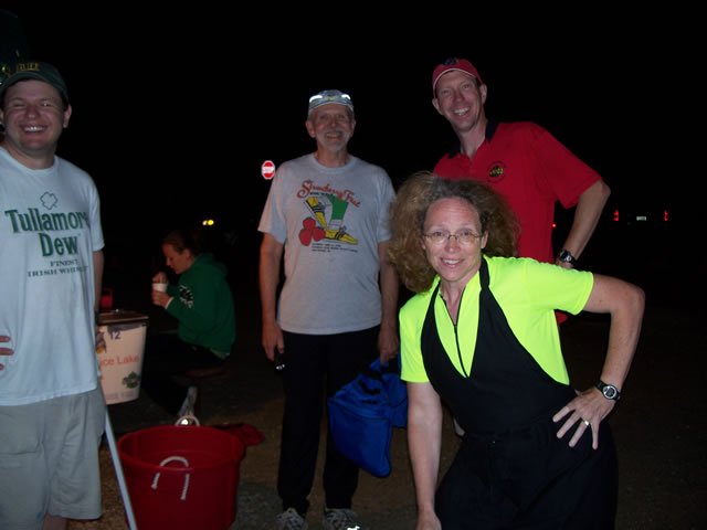 Volunteers working the night shift at the Highway 12 aid station