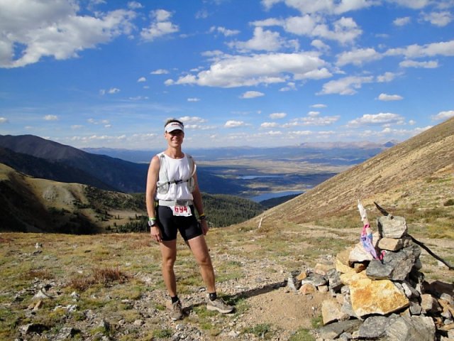 Michael at the top of Hope Pass with Twin Lakes behind
