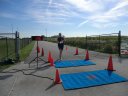 Top participants make their finish line in the inaugural Hoosier Burn Camp 5K Run