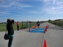 Top participants make their finish line in the inaugural Hoosier Burn Camp 5K Run