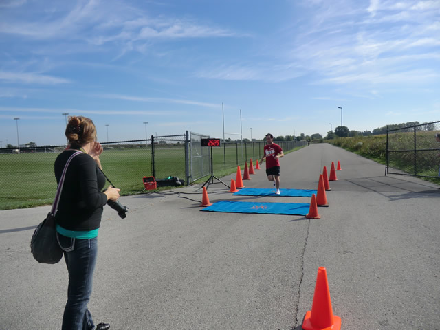 Top participants make their finish line in the inaugural Hoosier Burn Camp 5K Run