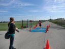 Top participants make their finish line in the inaugural Hoosier Burn Camp 5K Run