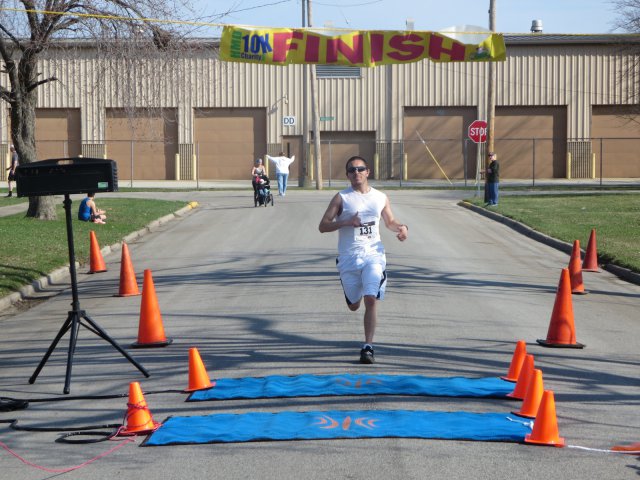 A finish area scene as it happened in Hammond at the 10k/5k Charity Run.
