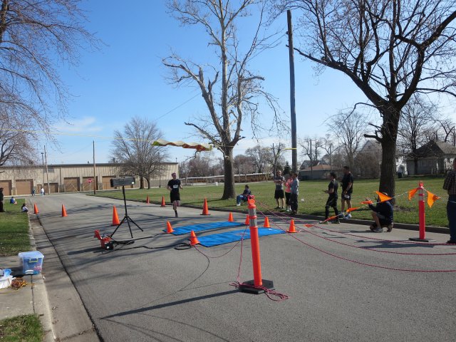 A finish area scene as it happened in Hammond at the 10k/5k Charity Run.
