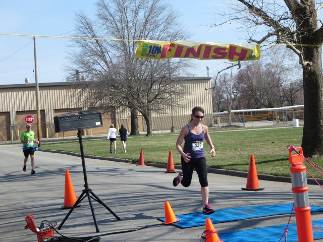 A finish area scene as it happened in Hammond at the 10k/5k Charity Run.