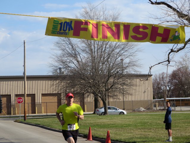 A finish area scene as it happened in Hammond at the 10k/5k Charity Run.