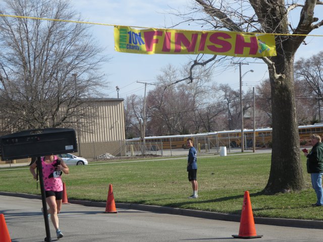 A finish area scene as it happened in Hammond at the 10k/5k Charity Run.