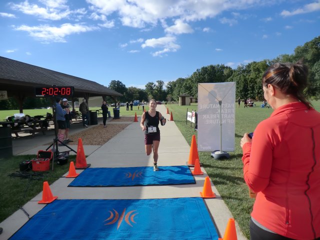 Crazy Legs Half Marathon Female Champion, Yvette Lambersie Arrives at the Finish Line!