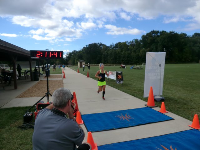 Crazy Legs Half Marathon Female Runner-Up, Sarah Garman Arrives at the Finish Line!