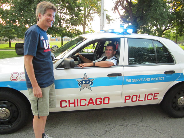 John Garrido of the Chicago Police helps with traffic control
