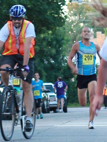 1st Place Finisher... Sean Choate hits the finish at 16:09.3 for a new Race Record!