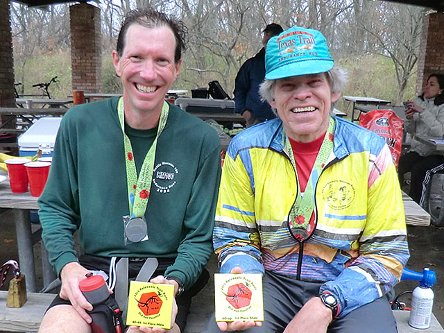 Basking in the afterglow... Jason and Rich earn top spots in their respective age group!