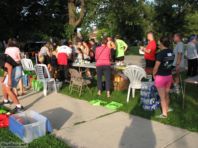 Pre-race gathering of runners and volunteers