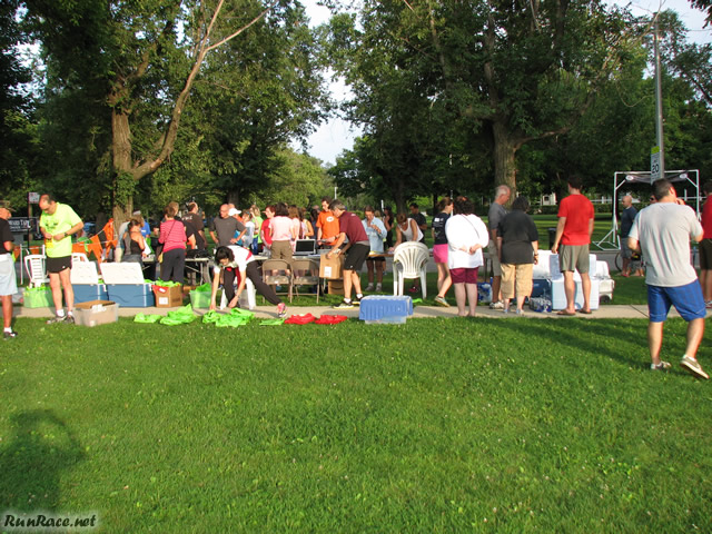 Pre-race gathering of runners and volunteers