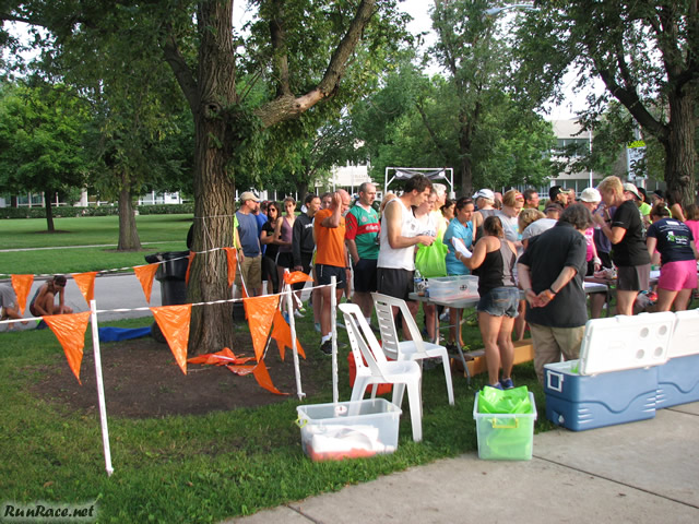 Pre-race gathering of runners and volunteers