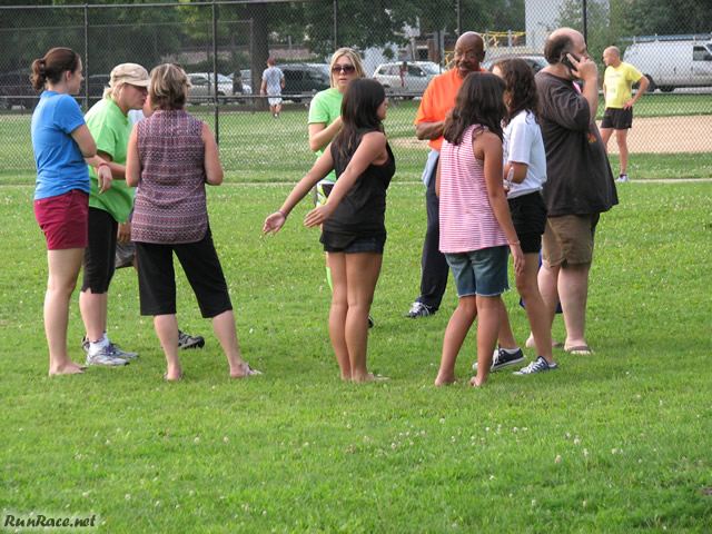 Pre-race gathering of runners and volunteers