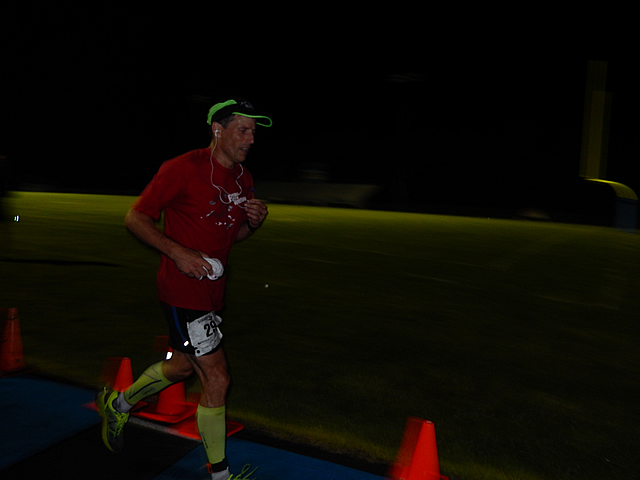 3:50 am... with runners orbiting the track at wildly varying speeds.