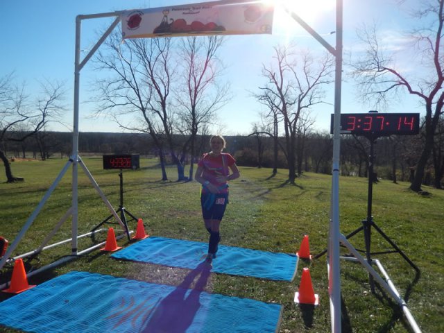 50-Km Female Champion, Paula O'Connor of Oak Park in her first-ever UltraMarathon!