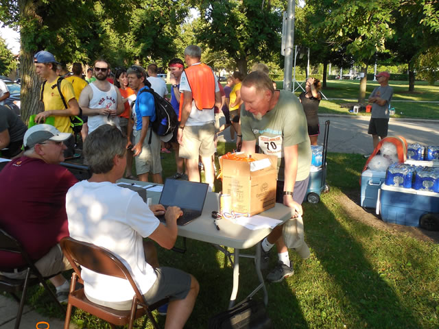 Pre-race gathering and participant check in